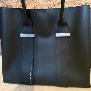 Kenneth Cole Black Leather Tote with Silver Details